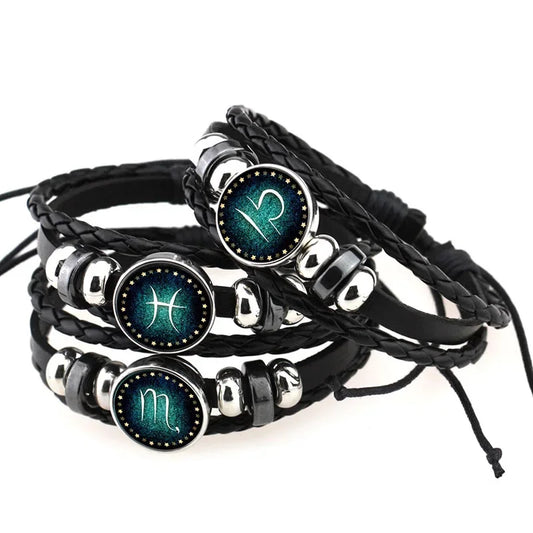 Mehr schicht iges Leder armband 12 Sternbild Sternzeichen Herren Damen geflochtene Armbänder Leo Skorpion Jungfrau Schmuck