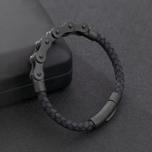 Retro Punk Fahrradkette handgewebtes Lederarmband mit Metallschnalle für Männer Motorradfahrer Rock Party Schmuck Geschenk