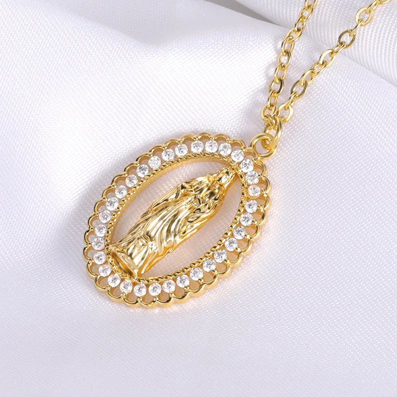 Klassische Persönlichkeit hohle Jungfrau Maria Anhänger religiöse Männer und Frauen künstliche Zirkon Halskette Retro katholischen Schmuck
