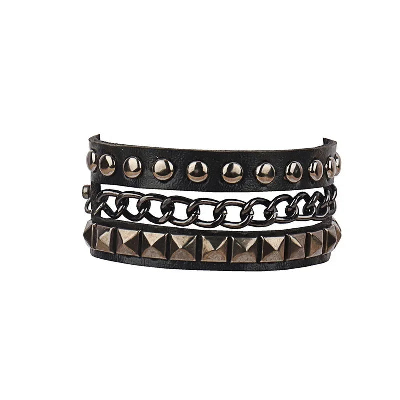 Punk-Lederarmband für 90er-Jahre-Männer und Frauen, Nieten-Manschettenarmband, verstellbares schwarzes Lederarmband, Metallbesatz, Schmuck, Geschenk