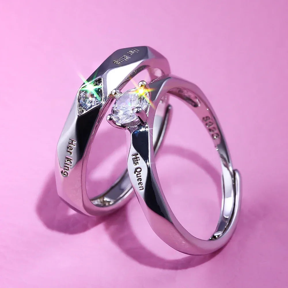 Luxuriöser, trendiger Paar-Pledge-Liebes-Token-Ring mit Buchstaben, Seine Königin und ihr König, gravierter Ehering für Damen und Herren, Fingerringe