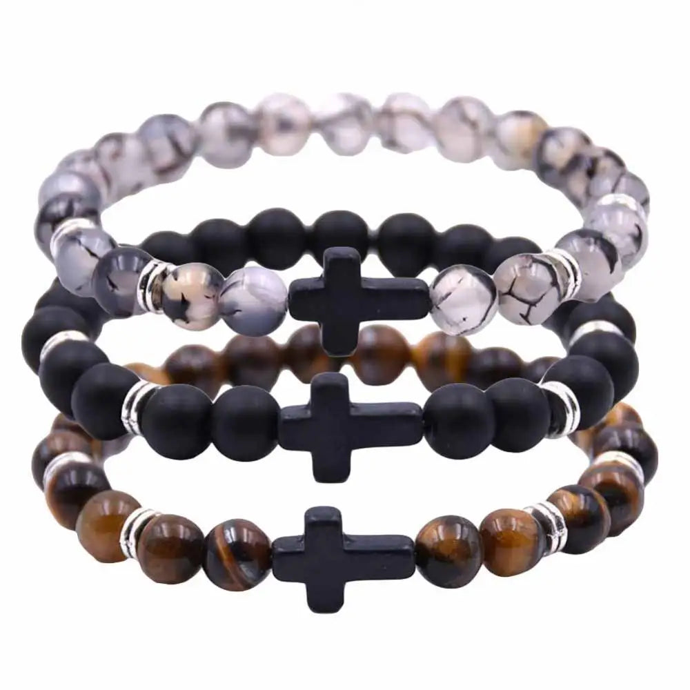 Mode Unisex 6 Farben Kreuz Charme elastischen Seil Armband Stein Armreif Schmuck Armbänder auf Hand Armreifen für Frauen Männer