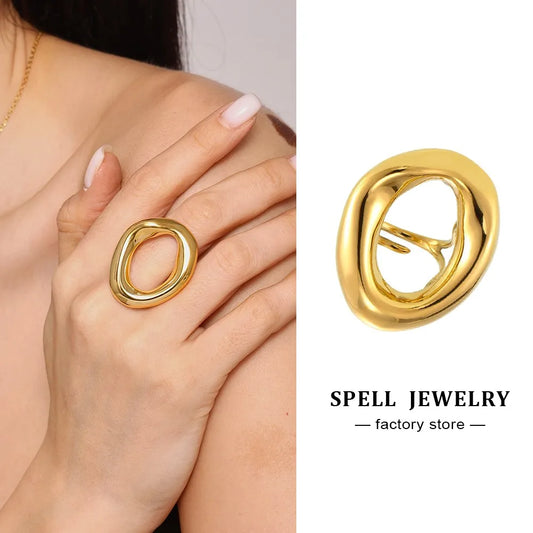 Minimalistische klobige Ringe aus Edelstahl für Frauen, 18 Karat vergoldet, Hyperbole-Damenring, weiblicher Ring, ästhetischer Damenschmuck