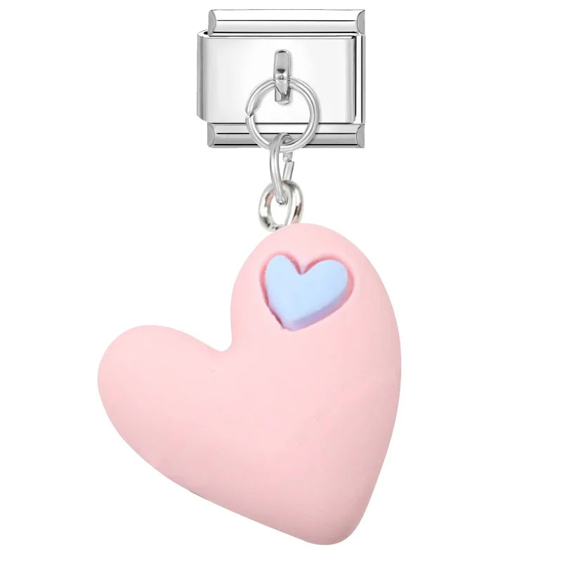 Lila Rosa Blau Schleife Knoten Herz Muschel Muschel Anhänger Italienischer Charm Link Fit 9MM Armband Edelstahl Männer Frauen DIY Herstellung
