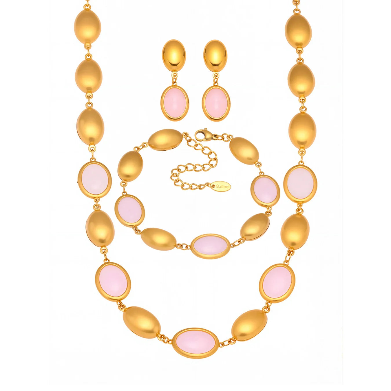 Mehrfarbige Opal-Halskette, Armband, Ohrringe für Damen, 18 Karat vergoldeter Edelstahl, Damen-Halsketten, Armbänder, Ohrringe-Set