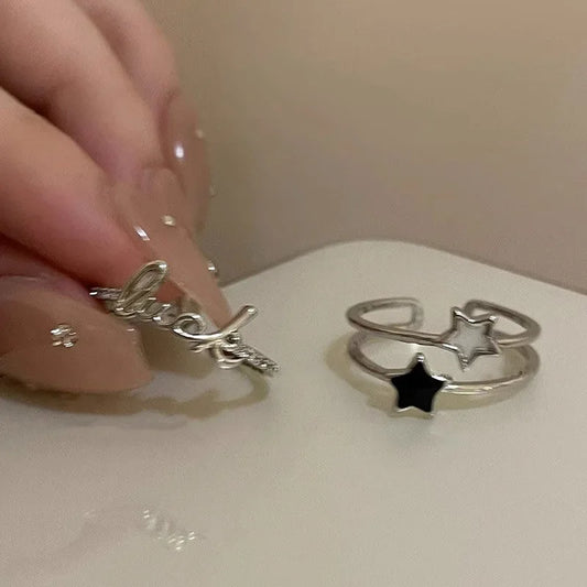 Mode Offenen Ring Stern Zirkon Kristall Ringe für Frauen Mädchen Doppel Schicht Ästhetischen Schmuck Kpop Neue Trend y2k Zubehör