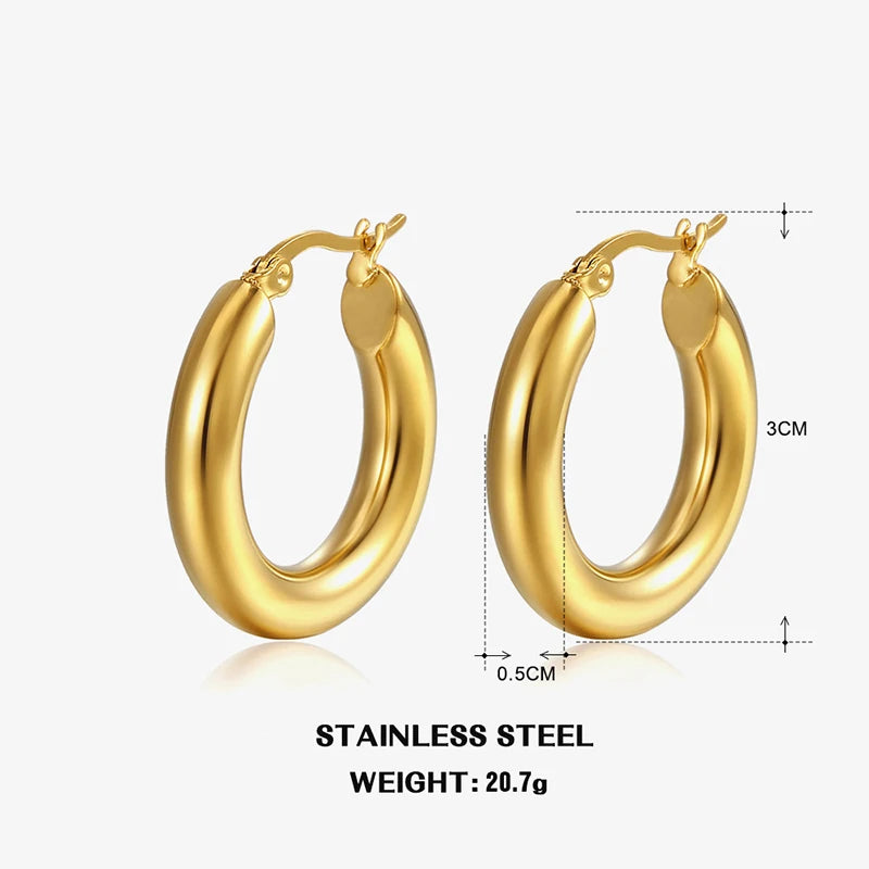 Klassische Mode Glatte Runde Creolen Für Frauen Edelstahl 5mm Dicke Ohr Schnalle Huggie Ohrringe Kreis Vintage-Schmuck
