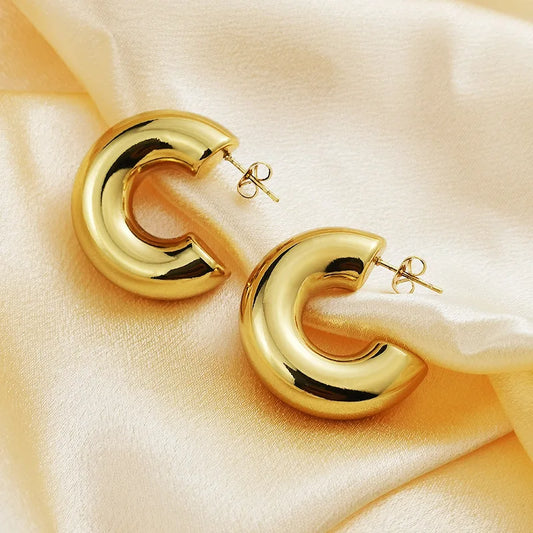 Extra große klobige Creolen für Damen, vergoldetes Edelstahlrohr, dicke Creolen, leichter Schmuck, Geschenke, 25/30/40 mm