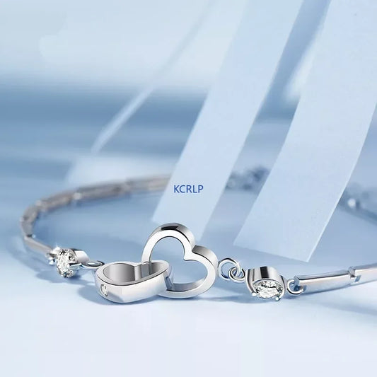 KCRLP Charms 925 Sterling Silber Armbänder Armreifen für Frauen Mädchen Valentinstag Zirkon Hochzeit Liebe Herz Schmuck