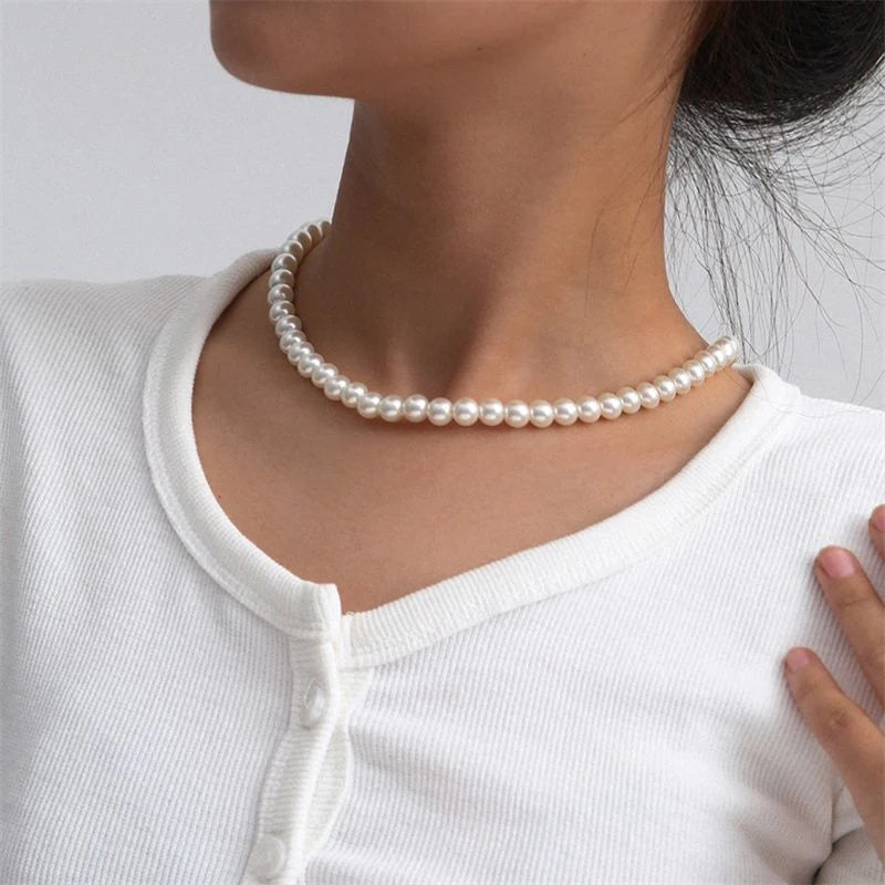 Klassische elegante weiße Perle Halskette für Frauen Männer Hochzeit Bankett Halsketten Vintage Perlen handgemachte Schmuck Party Geschenk