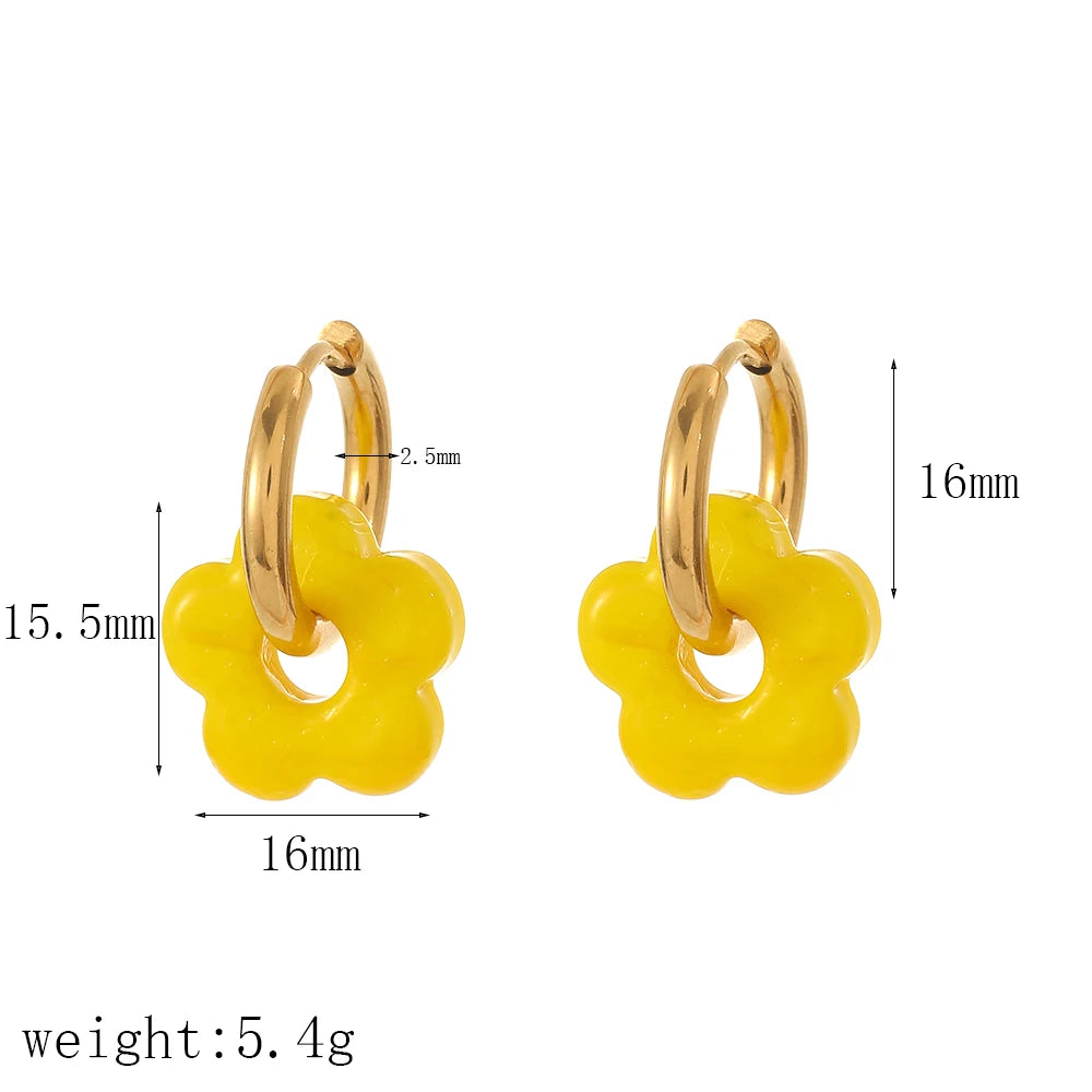 Bunte kleine Blume Edelstahl Charms Ohrring 18K vergoldet Kreis Ohr Schnalle Creolen Schmuck für Frauen