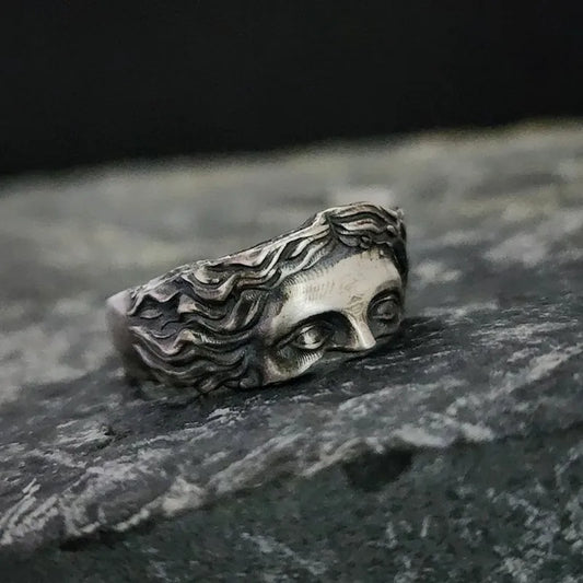 Ringe für Männer, kreativer Venus-Maskenring, Retro-Thai-Silber-Relief mit verstellbarem Öffnungsring, Geständnisgeschenk