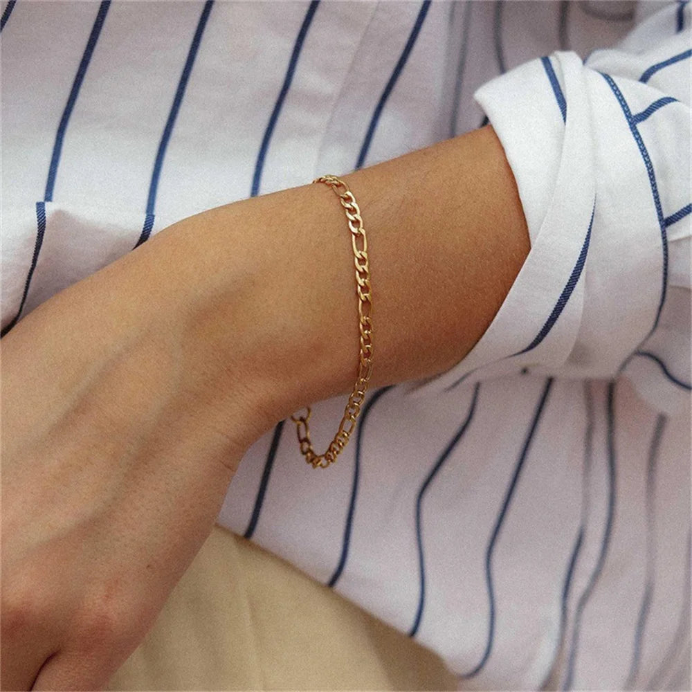 4MM Edelstahl Figaro Armband Gold Farbe Armband Für Frauen männer Hip Hop Schmuck Mode Zubehör