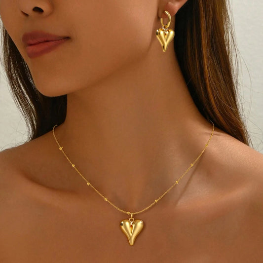 DGIDDK Damen Halskette Ohrringe Set Edelstahl Mode Licht Luxus Herz Anhänger Schmuck Set Pendler Party Passend