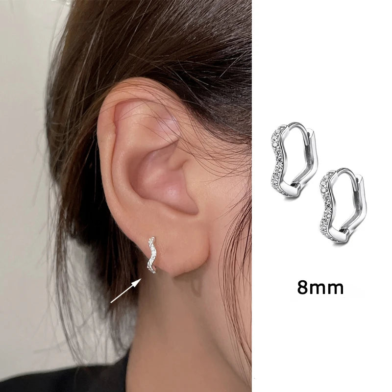 2PCS Edelstahl Minimal Wave Creolen Kristall Zirkonia Kleine Huggie Ohrringe für Frauen Piercing Schmuck