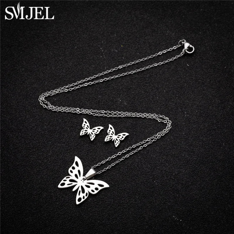 Korea Stil Edelstahl Schmetterling Schmuck Sets für Frauen Cartoon Biene Insekt Anhänger Halskette Mädchen Sommer Strand Hochzeit Geschenk