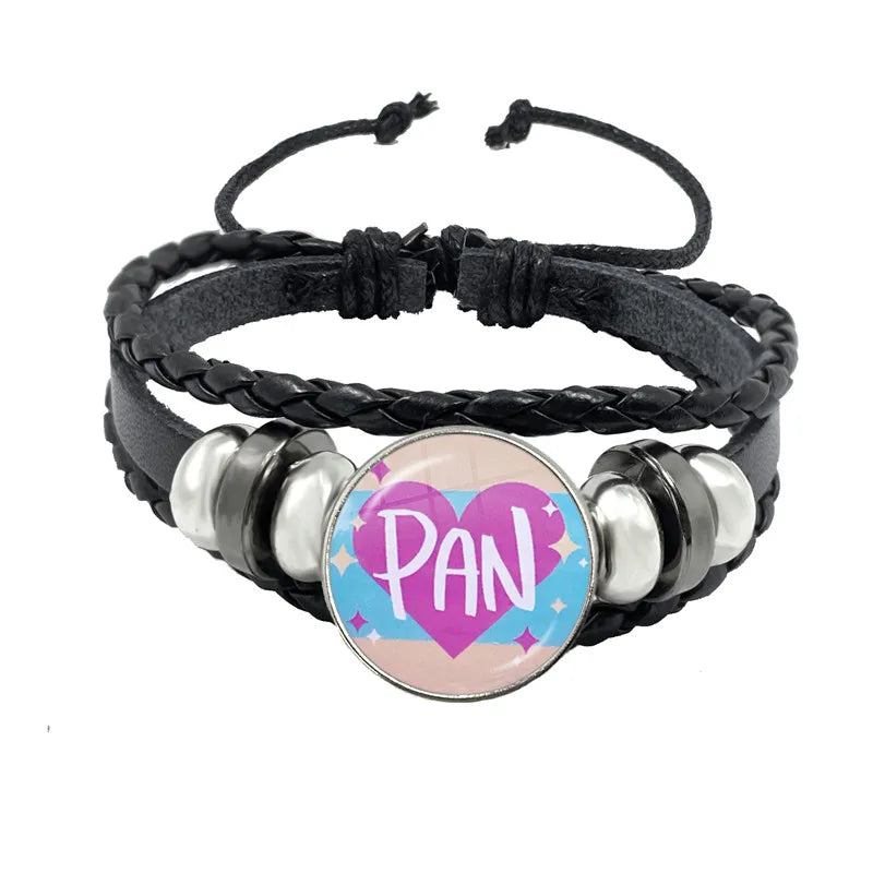 LGBT Schwarz Weave Leder Armband Bi Stolz Glas Cabochon Homosexuell Stolz Regenbogen Flagge Foto Armreif Schmuck Für Frauen Männer Liebhaber geschenk