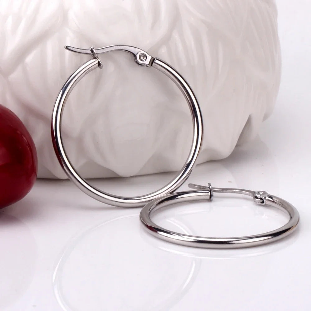 Creolen kleine große Kreis Frauen übertrieben Creolen Ohr schlaufe glatten Ring runden Ohrring Edelstahl Schmuck Großhandel