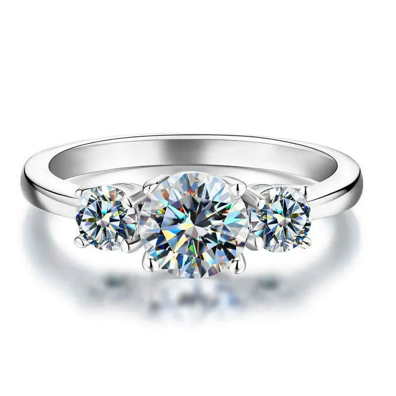 OXTAO 3 Stein Verlobungsringe für Frauen 925 Sterling Silber Luxus Schmuck 6,5mm Hochzeit Ringe VVS1 D Moissanit Ring Schmuck