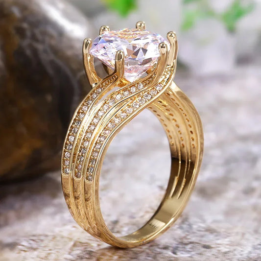 Wunderschöne Solitär-Zirkonia-Brauthochzeitsringe in Goldfarbe, Verlobungsfeier, brillanter Damenschmuck, Anillos De Mujer Alem