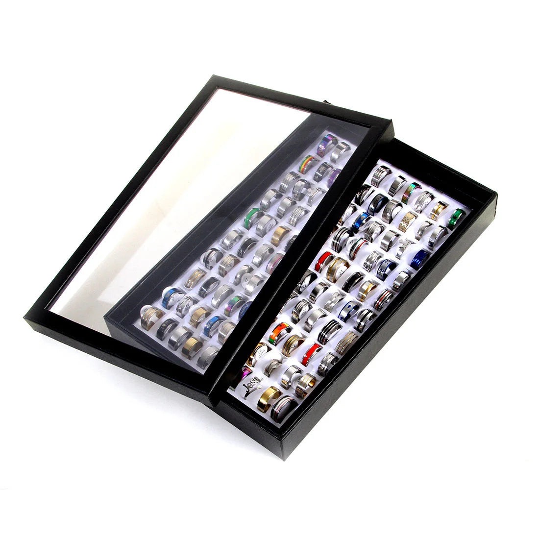100 Teile/schachtel Edelstahl Paar Ringe Punk Hip-Hop Wasser Diamant Inlay Gemischte Stile Ringe Trend Finger Zubehör Schmuck