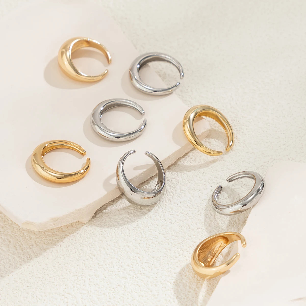 8-teiliges klobiges, offenes, glattes Oberflächen-Ring-Set für Damen, trendige Goldfarbe und Silberfarbe, gemischte Fingerringe, Accessoires, Mode