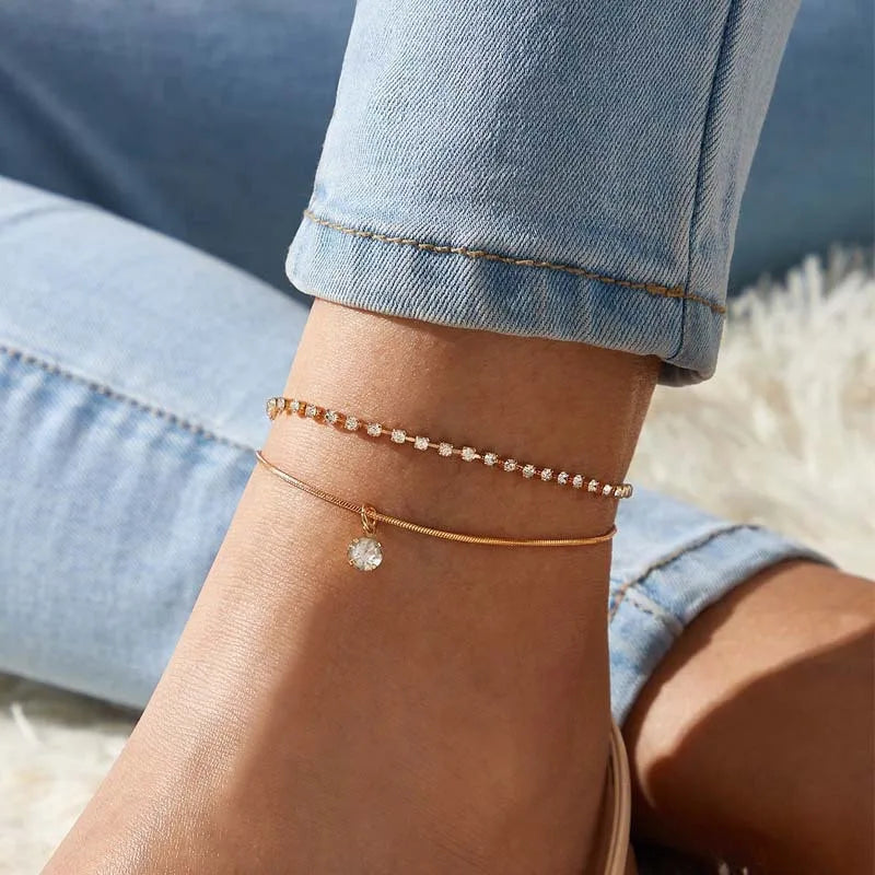 Modyle 2024 Neue Böhmen Handschellen Fußkettchen Multilayer Silber Farbe Fuß Kette Fashion Ankle Armband Für Frauen Strand Schmuck