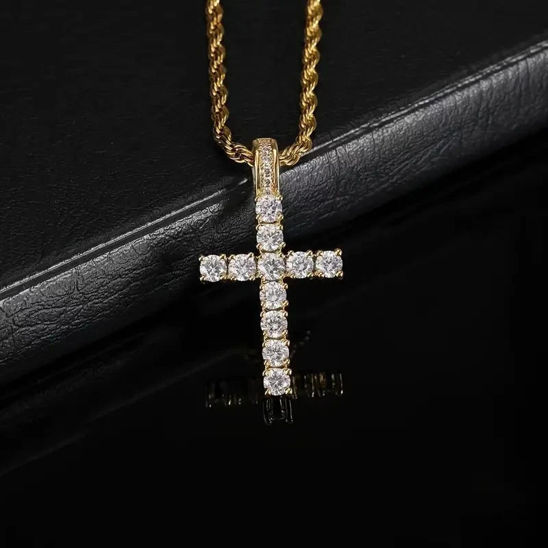 Huitan 60 cm lange Halskette mit gedrehter Kette für Damen/Herren, modische Luxus-Kubikzirkonia-Kreuz-Anhänger-Halskette, Geschenk, Liebesaccessoires