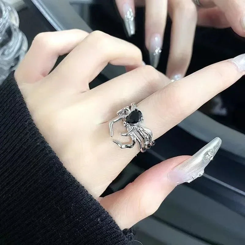 3 Stile Galvanik Schwarzes Herz Spinnennetz Öffnung Fingerringe Unregelmäßige Y2K Vintage Ringe Punk Gothic Schmuck Party Geschenke