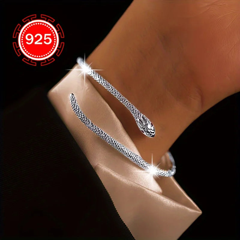 Hypoallergenes, stilvolles Öffnungsarmband aus 925er Silber, modisches Spirit-Schlangenarmband für Damen, Hip-Hop-High-End-Textur-Armband,