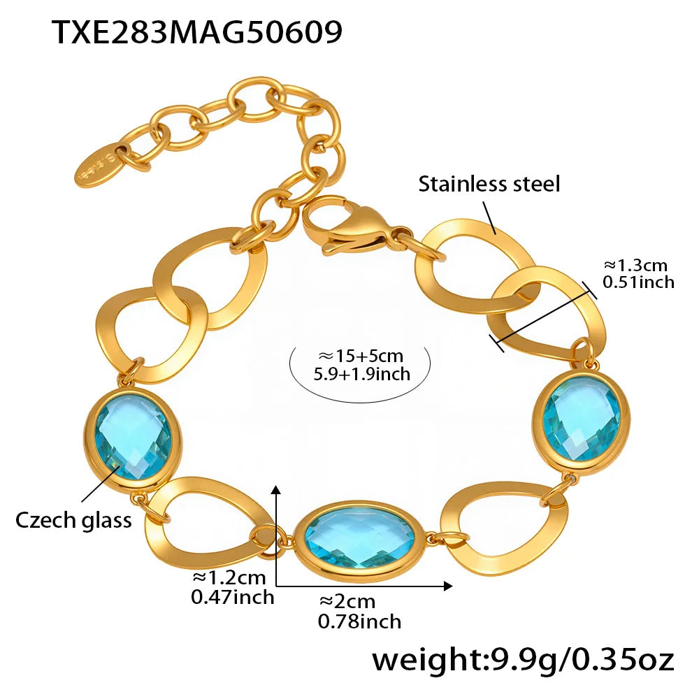 Kettenarmband aus 316L-Edelstahl mit glänzendem, facettiertem tschechischem Kristallglas für Damen. Hochwertige Luxus-Edelstein-Damenarmbänder