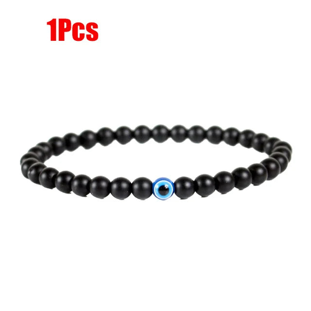 2 Stück türkische blaue böse Augen Armband schwarze Natursteinperlen Obsidian Männer Beacelet für Frauen Männer Yoga Hand Schmuck Geschenke 6 mm