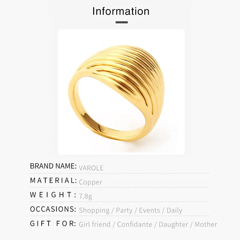 VAROLE Minimalismus Welligkeit Chunky Ringe Für Frauen Gold Farbe Hochzeit Ring Modeschmuck Urlaub Bague