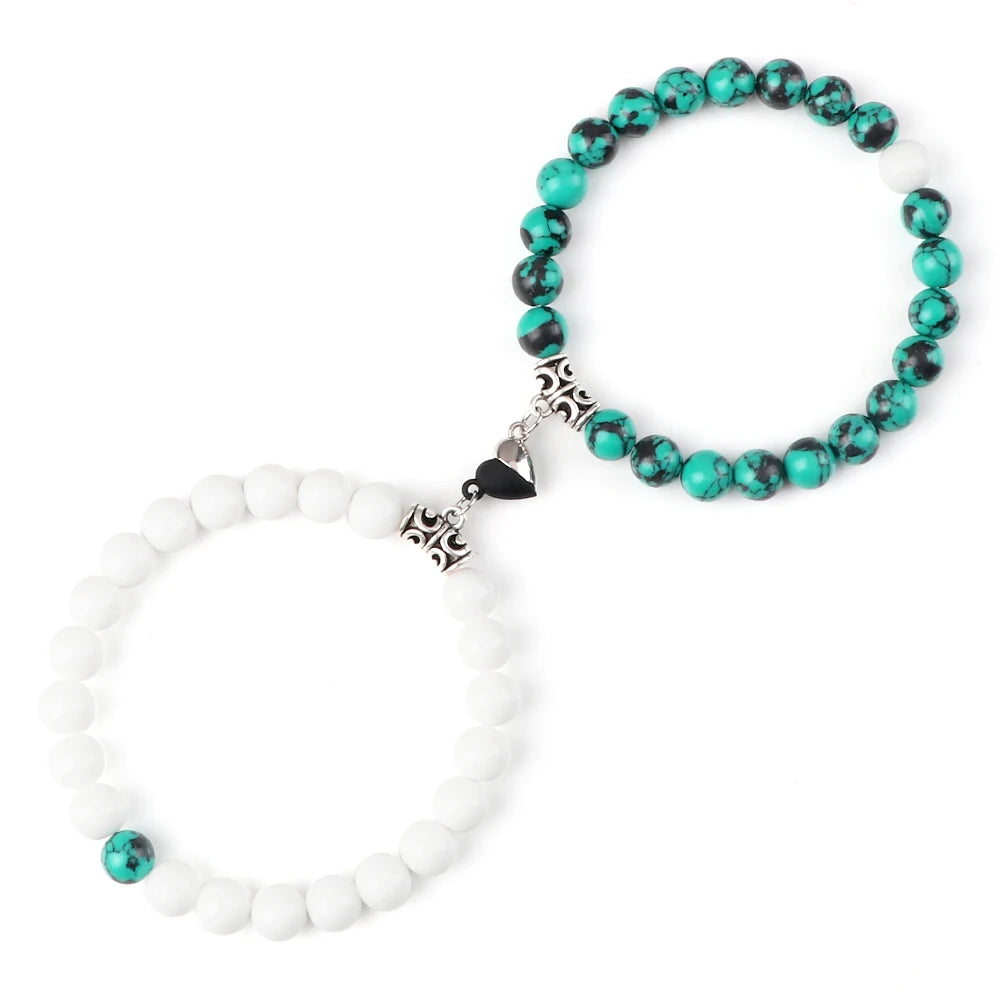 Heißer Paar Yin Yang Armband Set Männer 8mm Naturstein Herz form Magnet Liebe Armband für Frauen Freundschaft Mode schmuck Geschenk