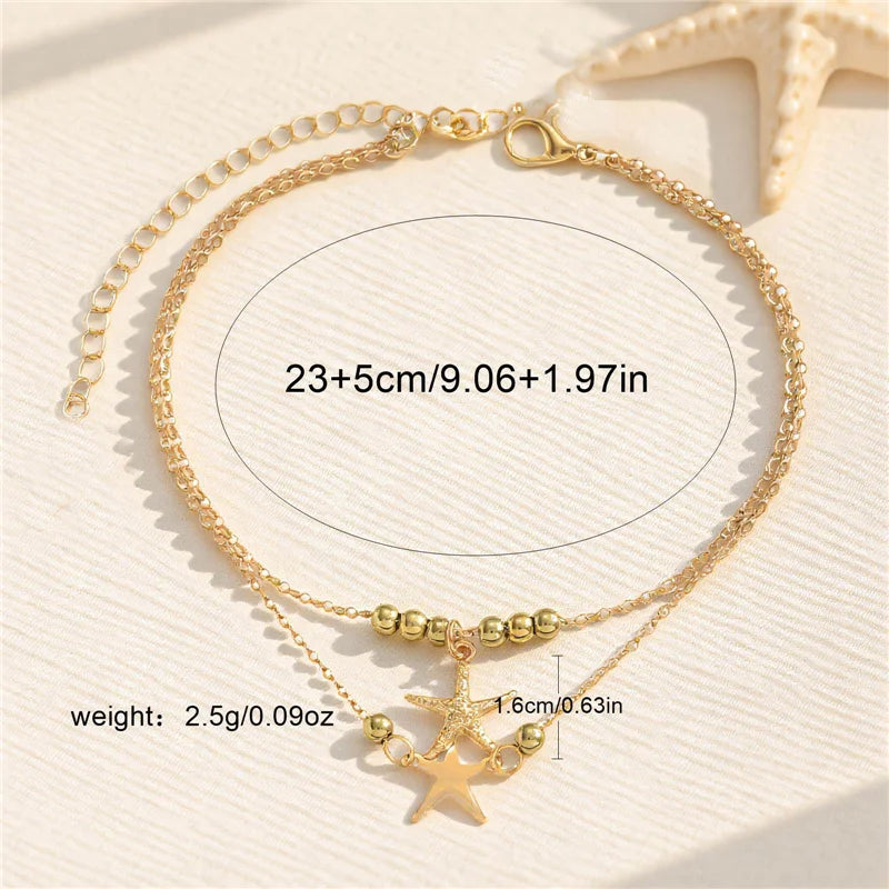 Layered Bohemian Sommer Strand Fußkettchen Für Frauen Vintage Gold Farbe Stern Seestern Anhänger Armband Kette Auf Bein Schmuck