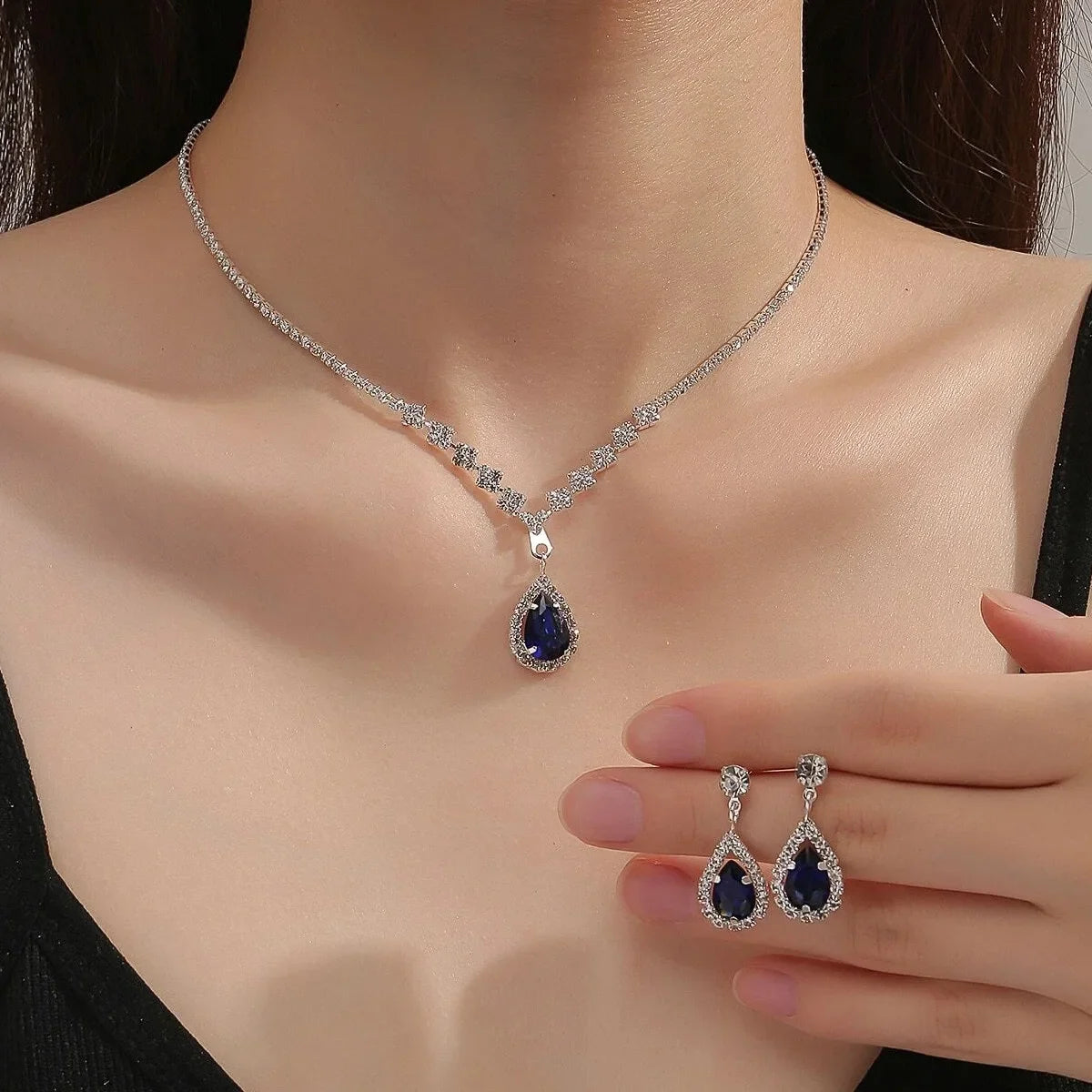 3-teiliges Schmuckset für die Hochzeit, Saison, Damenmode, Tröpfchen-Halskette und Ohrring-Set, Bankett-Party-Zubehör