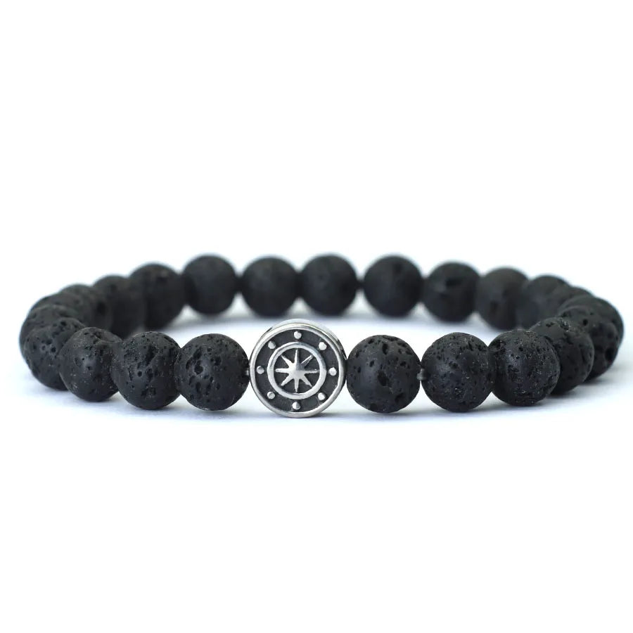 Einfaches Stil echtes Naturstein Armband für Männer Wikinger Piraten Kompass Armband Tiger Augen Strang Braslet Freizeit zubehör