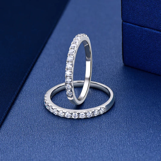 OXTAO Half Eternity Moissanit Brautring Echt 100 % 925 Sterling Silber Luxus Weibliche Ringe Ehering Schmuck GRA Zertifiziert