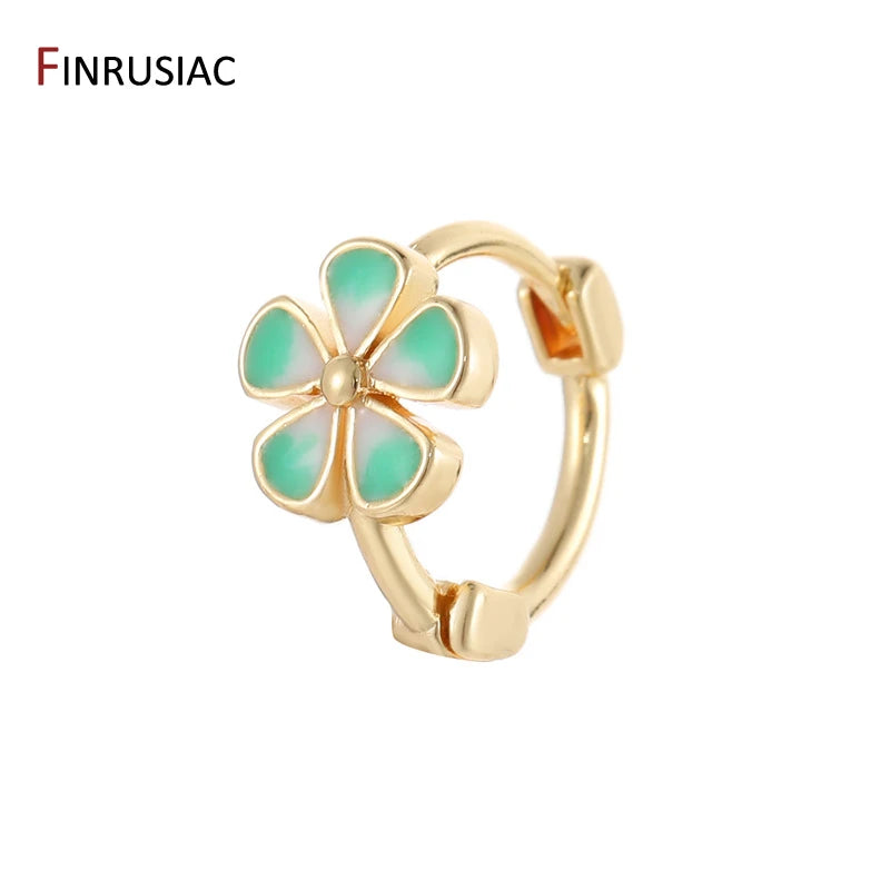 Neue Mode 14K Gold Überzogene Messing Blume Emaille Creolen für Frauen Tropft Öl Huggies Ohrringe Mädchen Partei Schmuck geschenk