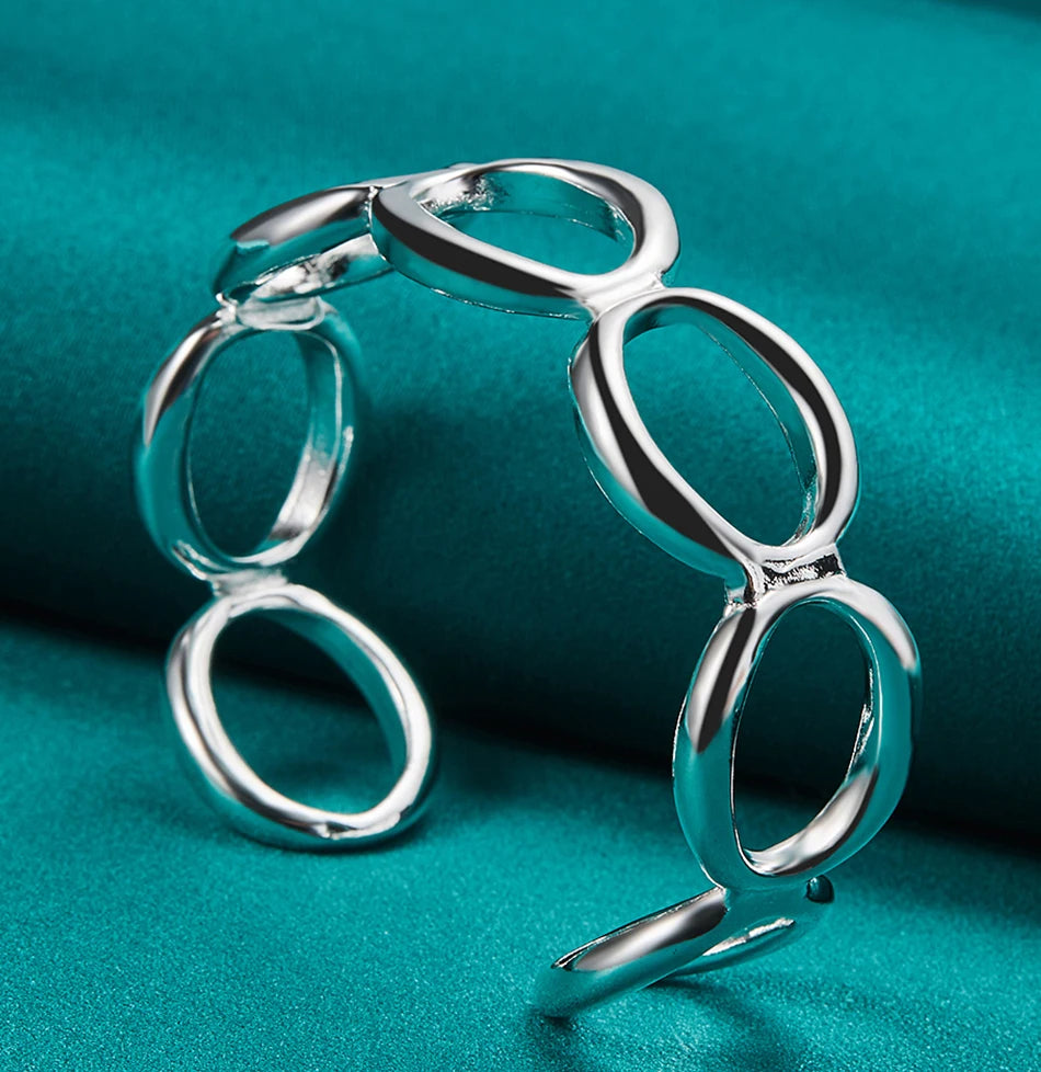 Armreifen aus 925er-Sterlingsilber, O-förmiges offenes Manschettenarmband, verstellbare Größe, reines Silber, Hochzeit, Verlobung, Brautschmuck für Frauen