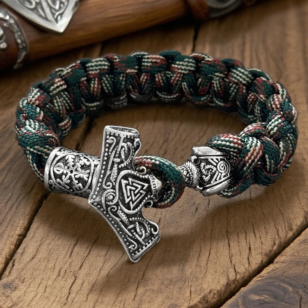 Wikinger Thors Hammer Armband für Männer Paracord Seil Metall Nordischer Outdoor Survival Armreif Handgefertigter geflochtener Schmuck Punk Retro Geschenk