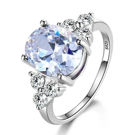 Zirkonringe aus 925er-Sterlingsilber mit weißem, rosa, hellblauem Champagner-Zirkon, ovalem Stein, Modeschmuck, Partygeschenke für Frauen