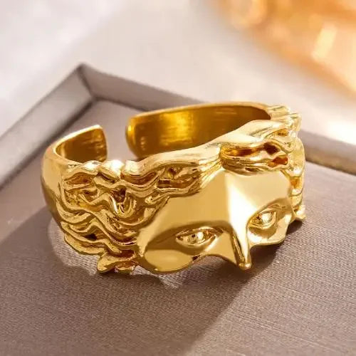 Vintage Gold Farbe Jesus Halbe Gesicht Offenen Ring für Männer Frauen Retro Religiöse Glaube Schmuck Reinem Kupfer Finger Ringe Bands Geschenke