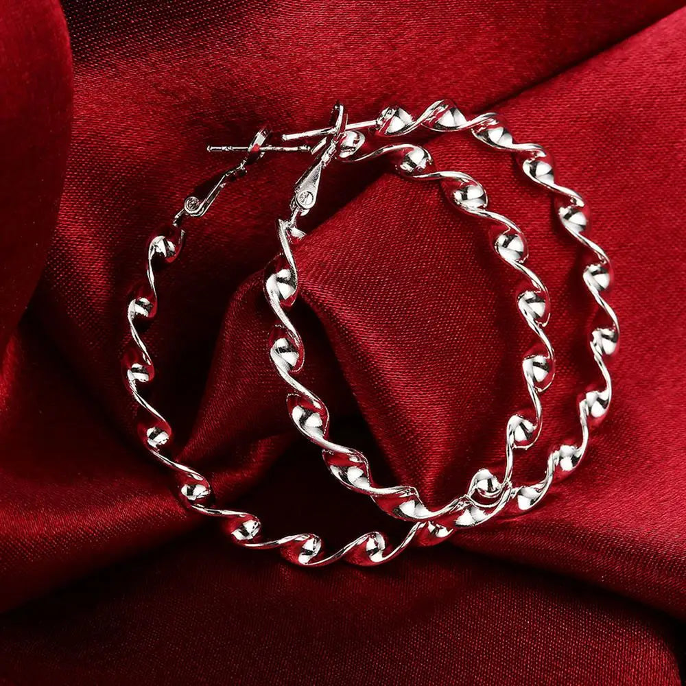 Reine 100 % 925 Sterling Silber 5 cm Creolen für Frau Schöne große Kreis Ohrringe Mode Party Schmuck Weihnachtsgeschenke