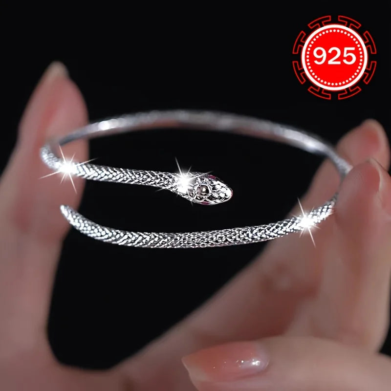 Hypoallergenes, stilvolles Öffnungsarmband aus 925er Silber, modisches Spirit-Schlangenarmband für Damen, Hip-Hop-High-End-Textur-Armband,