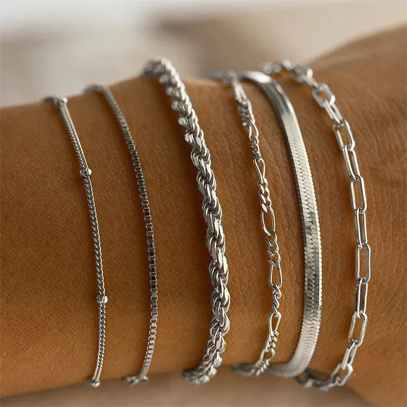 LATS 6 Stücke Gold Farbe Armband Set Boho Retro Dicke Twist Kubanischen Kette Armband für Frauen 2023 Trendy Qualität Schmuck geschenke