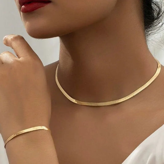 Joy Espero Mujer Goldene Edelstahl Schlangenknochen Kette Halskette Hip Hop Chic Frauen Einfachen Stil Halskette Armband Sets Schmuck Mohamed