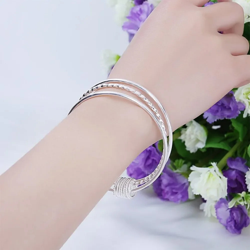 Heißer neuer feiner Armreif mit drei Kreisen aus 925er-Sterlingsilber, Manschettenarmbänder für Frauen, Mode, Party, Hochzeit, Schmuck, Weihnachtsgeschenke