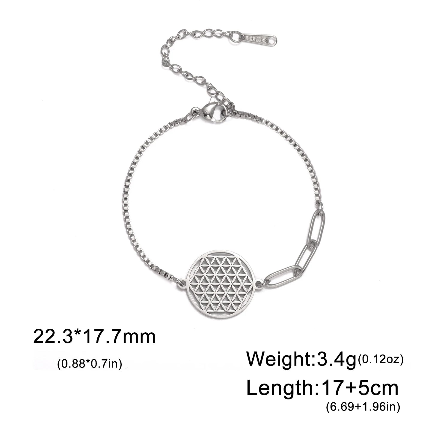 Lucktune Wikinger Blume des Lebens Armband für Frauen Edelstahl Hohl Geometrische Box Kette Handgelenk Armbänder Wicca Schmuck Geschenk