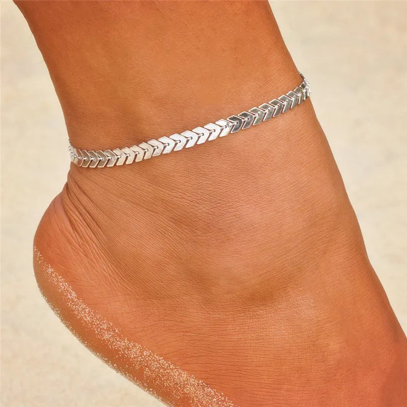 Modyle 2024 Neue Böhmen Handschellen Fußkettchen Multilayer Silber Farbe Fuß Kette Fashion Ankle Armband Für Frauen Strand Schmuck